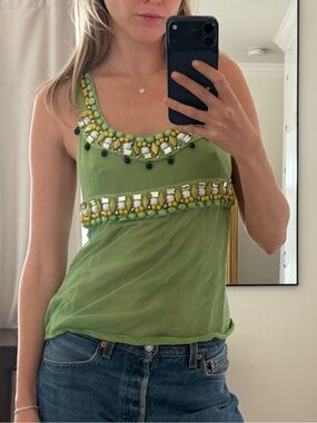 Chloe Green Embellished Beaded Camisole